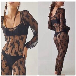 NWT Free People Intimately In My Feels Black Lace Catsuit Jumpsuit XS